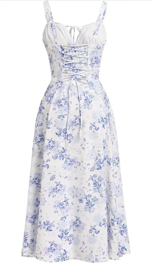 Blue and White Women’s Floral Corset Dress thumbnail 2