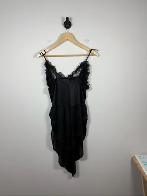 Vintage Stroke of Midnight Black Lace High Low Babydoll Lingerie Top Size L thumbnail 12