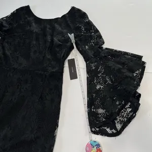 NWT‎ Lulus Allure 'Em In Black Lace Flounce Bell Sleeve Sheath Dress LARGE thumbnail 8