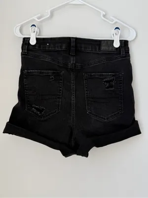 American Eagle Curvy Super High Rise Shortie Distressed Black Shorts Size 10 thumbnail 4