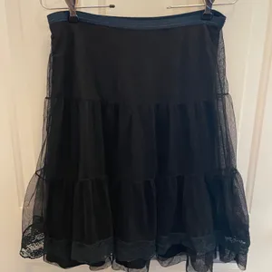 Free People‎ Black Tiered Mesh Blue Lace Trim Mini Skirt Small Ballet Vamp Goth thumbnail 1