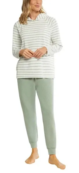 NWT Max & Mia Lounge Set Green 2-Piece Hoodie Jogger Long Sleeves Waffle Knit L thumbnail 1