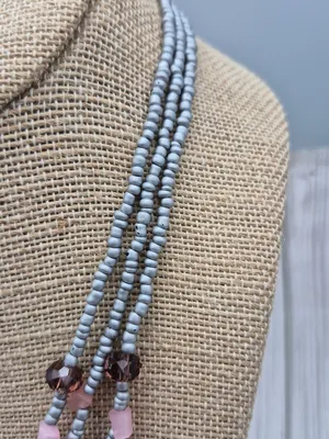 Artisan Silver & Pink Beaded Necklace With Glass Floral Heart Pendant 21" Fairy thumbnail 5