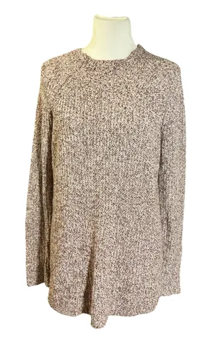 LOFT Chunky Knit Crewneck Sweater Medium Heathered Burgundy Marbled Tunic thumbnail 1