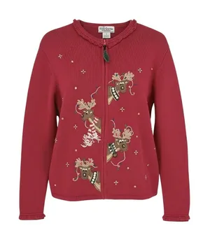 Vintage Heirloom Collectibles‎ Red Reindeer Christmas Sweater Cardigan Size 16 thumbnail 1