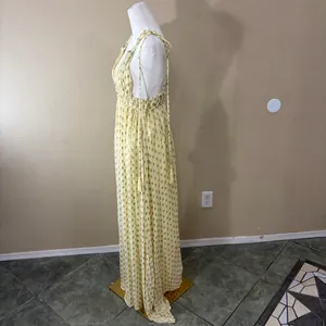 En Creme Womens Deep V-Neck Light Yellow Maxi Dress Sz S Wedding Party Beach EUC thumbnail 8