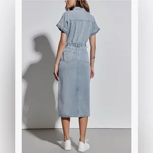 NEW Short Sleeve Denim Midi Dress Stretch Button Jean 2X thumbnail 2