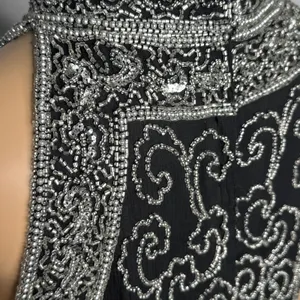 Vintage 1980s Papell Boutique Black Silver Beaded Silk Evening Top Small thumbnail 12