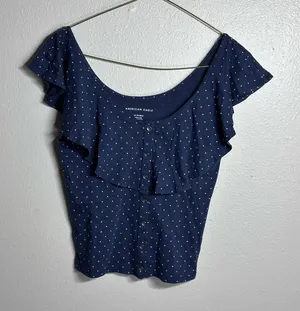 American Eagle‎ Women Off Shoulder Dotted Blue Top size XS thumbnail 1