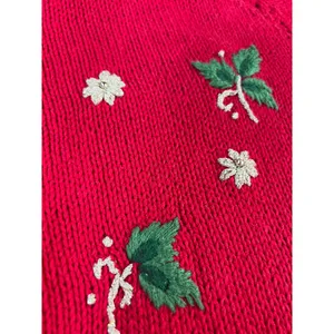 Vintage 90s Christmas Sweater TIARA Women L Red Tree Embroidered‎ Embellished thumbnail 13