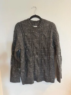 American‎ Eagle Sweater Cable Knit XS Grey Oversized Chunky Fisherman Pullover thumbnail 2