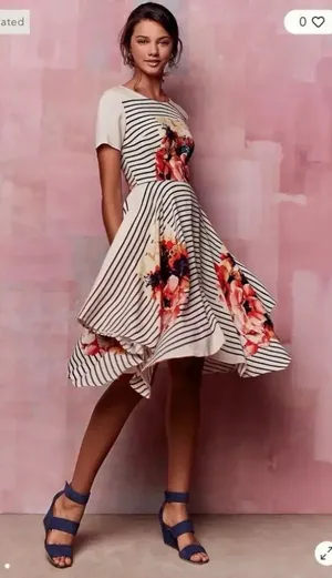 Anthropologie Corey Lynn‎ Calter Cream Black Floral Striped Verna Swing Dress thumbnail 1