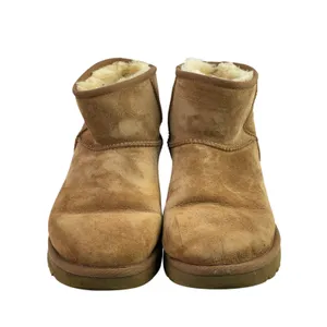 UGG Classic Ultra Mini Brown Suede Round Toe Faux Fur Pull Tab Ankle Boots Sz 11 thumbnail 2