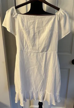 Altar'd State White Dress Sz. Medium Square Neck Mini Flutter Sleeve Ruffle NEW thumbnail 1
