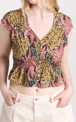 Madewell Shirred Cap Sleeve Top‎ SIZE L NWOT FLORAL thumbnail 1
