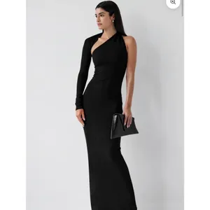 Marcella Manhattan Black One Shoulder Midi Dress Womens M Single Long Sleeve thumbnail 8