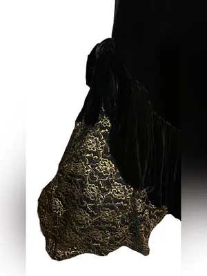 Vintage 1980'S Black Velvet Strapless Mermaid Dress W/Gold Lace Train (M) thumbnail 7