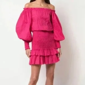Alexis Marilena Off Shoulder Smocked Dress Fuchsia Polka Dot XS thumbnail 2