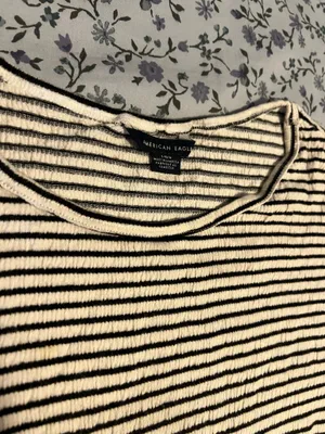 American Eagle Black & White Striped Tee thumbnail 3