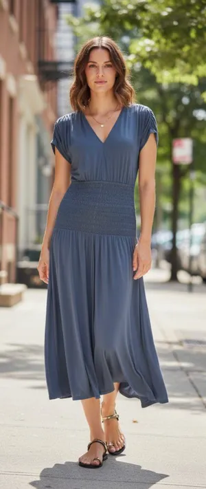 NWOT White House Black Market $140 Matte Jersey Smocked Midi Dress XL thumbnail 1
