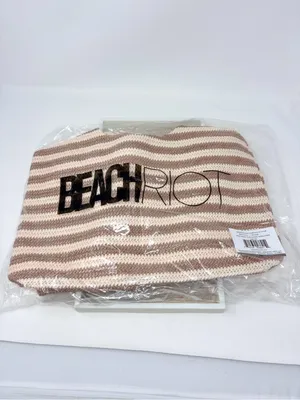 NEW Beach Riot Nantucket Striped Knit Hobo Bag Tote Beige and Cream, MSRP $78 thumbnail 4