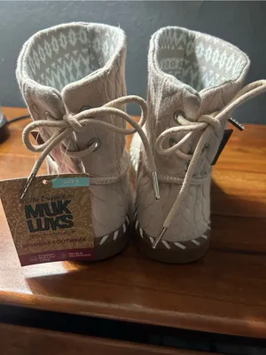 Muk Luks Taupe Quilted Knit Ankle Booties thumbnail 3