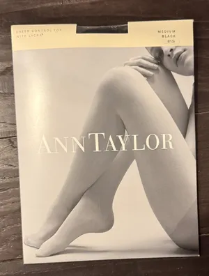 Ann Taylor Womens Medium Hosiery Black Sheer Control Top Lycra Tights NEW thumbnail 1
