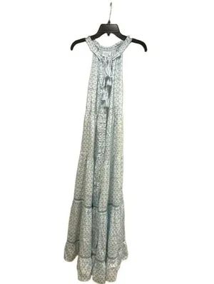 TAJ by Sabrina Crippa Light Blue Patterned Tiered Maxi Dress with Tassels thumbnail 2