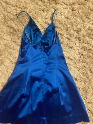 Satin Blue Bebe Mini Dress thumbnail 2