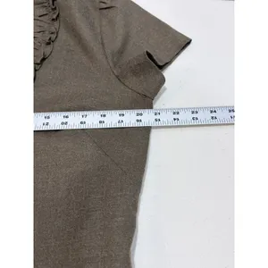 J.Crew Olive Brown Wool Ruffle V-Neck Shift Dress 14 Dark Academia Office thumbnail 8