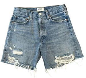 AGOLDE Parker Long High Rise Distressed Denim Shorts Button Fly Blue Size 24 thumbnail 1