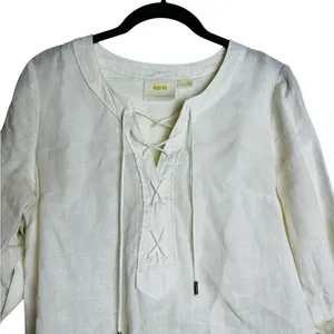 Maeve Anthropologie Linen Too Lace Up Cream Coastal Minimalist Preppy Nautical thumbnail 4