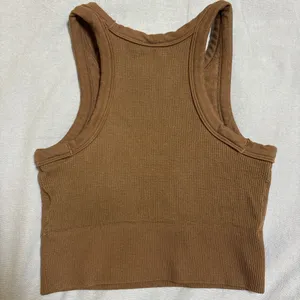 cream yoga brown tank top with built in bra thumbnail 2