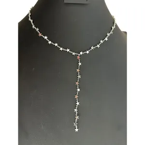 New Silver Tone Delicate Star Necklace Choker Sparkle Y Drop Patriotic Celestial thumbnail 2