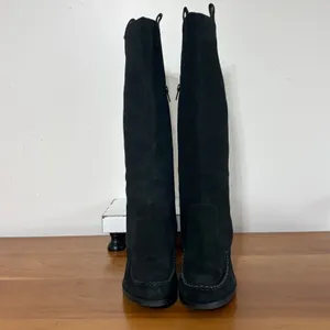 Relativity Tatum Black Suede Wedge Knee High Boots Womens 9M Side Zip Moc Toe‎ thumbnail 3