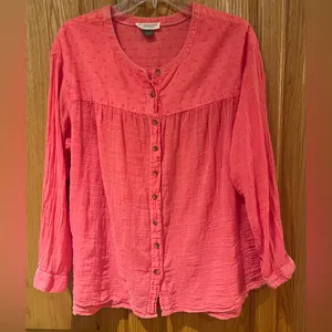 Anthropologie Pilcro Mila Draped Button Down‎ Top Shirt in Coral Size Medium thumbnail 4