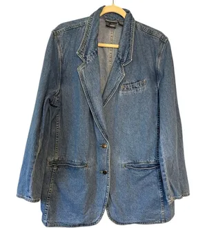 Vintage 80's LizWear Denim Blue Blazer‎ Jacket Sz12 thumbnail 1