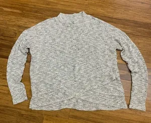 American Eagle‎ Mock Neck Sweater Knit Pullover Cross Front Beige Womens Small thumbnail 1
