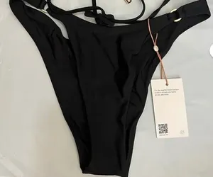 New Quince Italian High-Leg Ring Bikini Bottom Black Size Small thumbnail 1