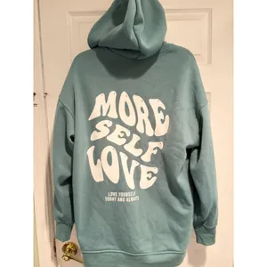 Forever 21 More Self Love Zip Hoodie Women's S Teal Green Fleece Oversized Cozy‎ thumbnail 4
