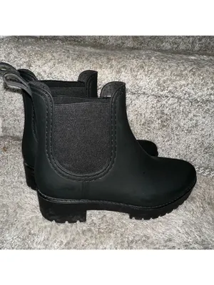 Jeffrey Campbell Cloudy Black Matte Rubber Rain Boots Chelsea Ankle Platform 7 thumbnail 12
