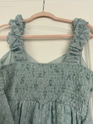 Altar’d State Blue Floral Ruched Mini Dress | Size M thumbnail 7