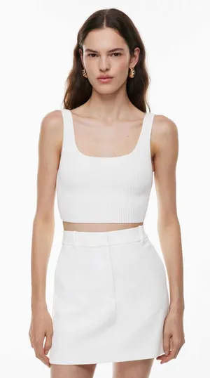 Aritzia Babaton Sculpt Knit Squareneck Cropped Tank - White - XS thumbnail 1