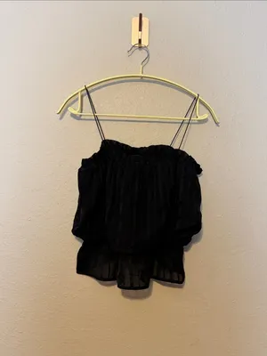 Lulu’s Ruffle Black Peplum Sleeveless Spaghetti Straps Tank Top Size Small NWT‎ thumbnail 3