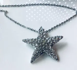 Large Crystal Star Pendant with Matching Chain Silver thumbnail 5