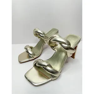 Open Edit Sandals Womens Size 6.5 Gold Braided Double Strap Slip On Heels‎ thumbnail 2