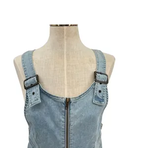Free People Modern Femme Denim Jumper Dress Zip Front Overall Mini Size‎ 10 NWT thumbnail 4