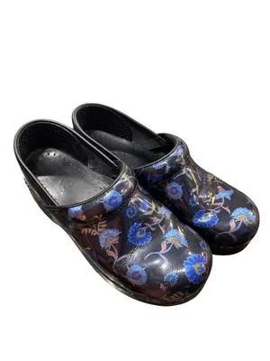 Dansko wms black blue floral leather nursing mules clogs sz 38/7.5-8 SKU 10-213 thumbnail 16