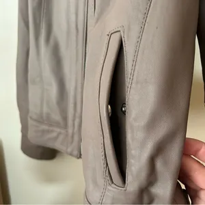 Cole Haan 100% Genuine Lambskin Leather Moto Jacket Lined‎ Biker Taupe Size M thumbnail 9
