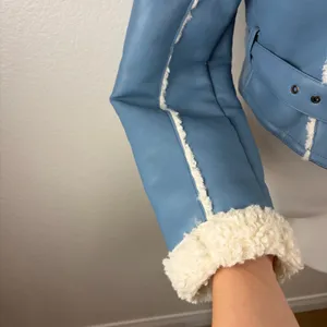 Oh Polly Eira light blue faux leather shearling jacket thumbnail 4